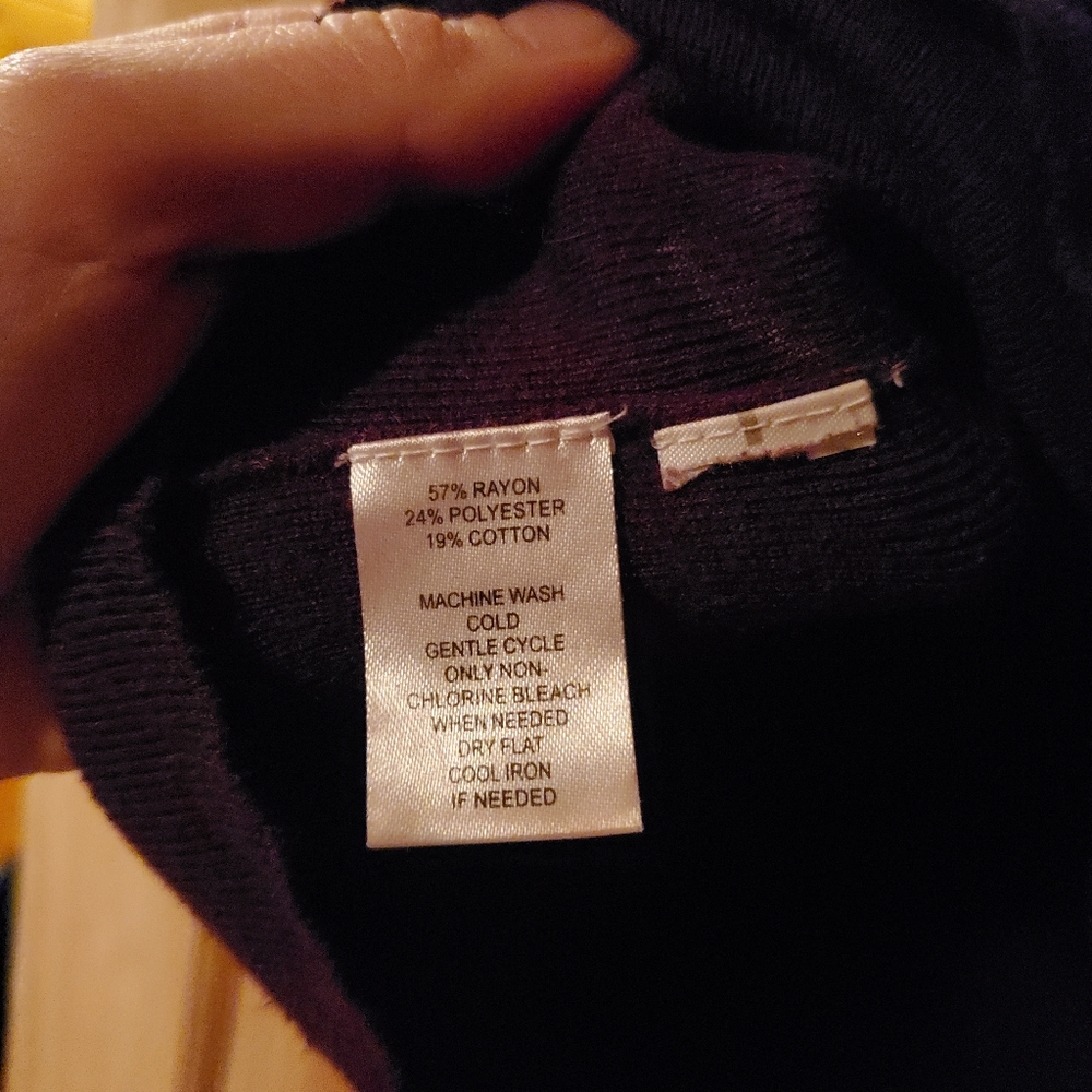 Purple Medium Gray LOFT Faux Wrap Sweater with Ruched Sleeves - Picture 4 of 5
